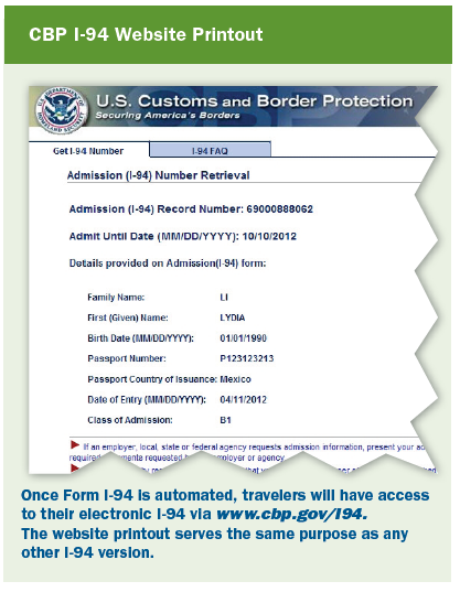 CBP I-94 Website Printout example